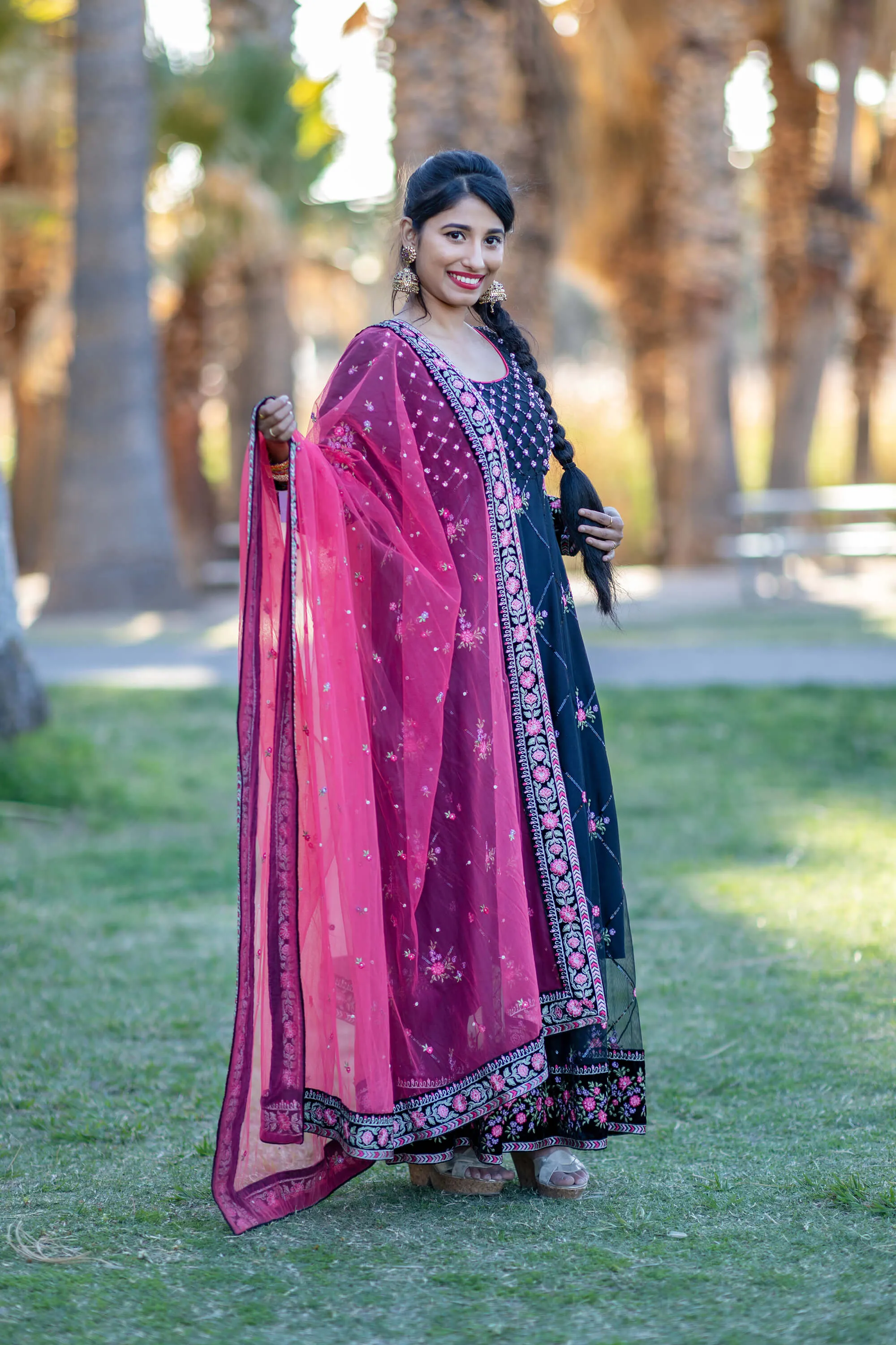 Black Net Embroidered Dress-Anarkali