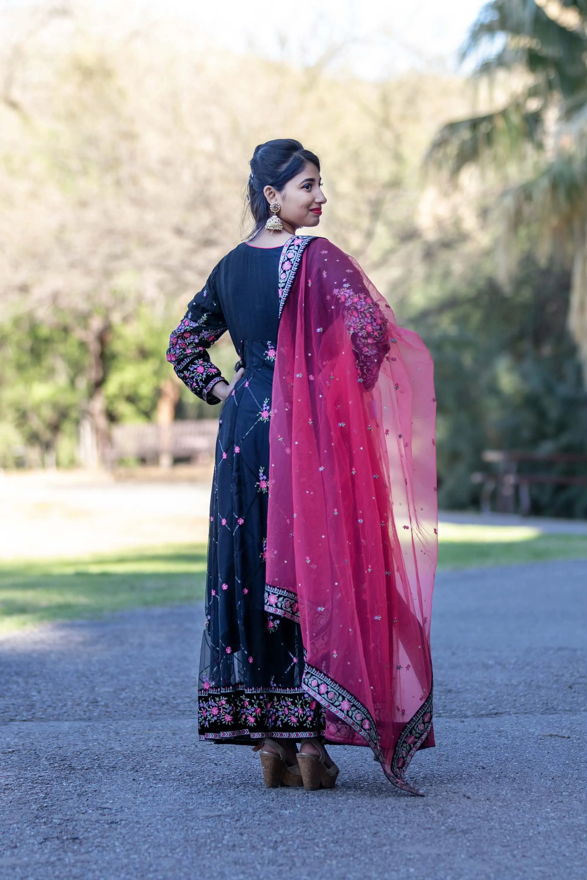 Black Net Embroidered Dress-Anarkali