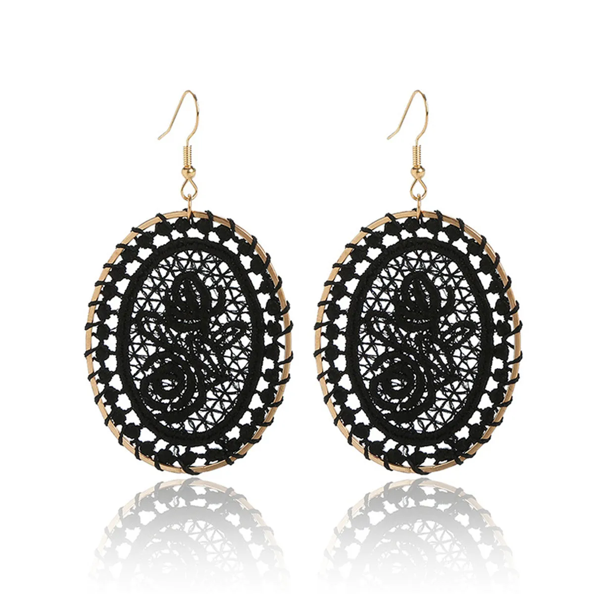 Black Polyster & 18K Gold-Plated Botanical Oval Drop Earrings