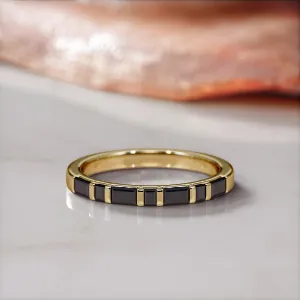 Black Sea Geometric Wedding Ring with Baguette Cut Natural Black Diamonds