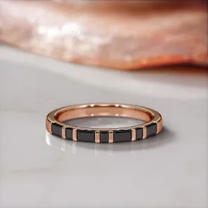 Black Sea Geometric Wedding Ring with Baguette Cut Natural Black Diamonds