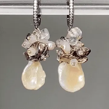 Black Spinel White Keishi Pearl Earrings