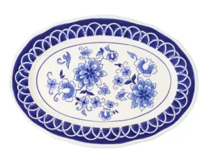 Blue & white floral serving platter tray