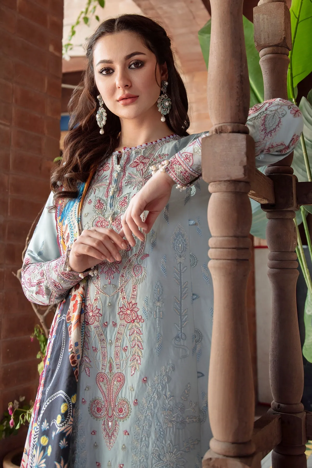Blue Pakistani Dress in Embroidered Salwar Kameez Style