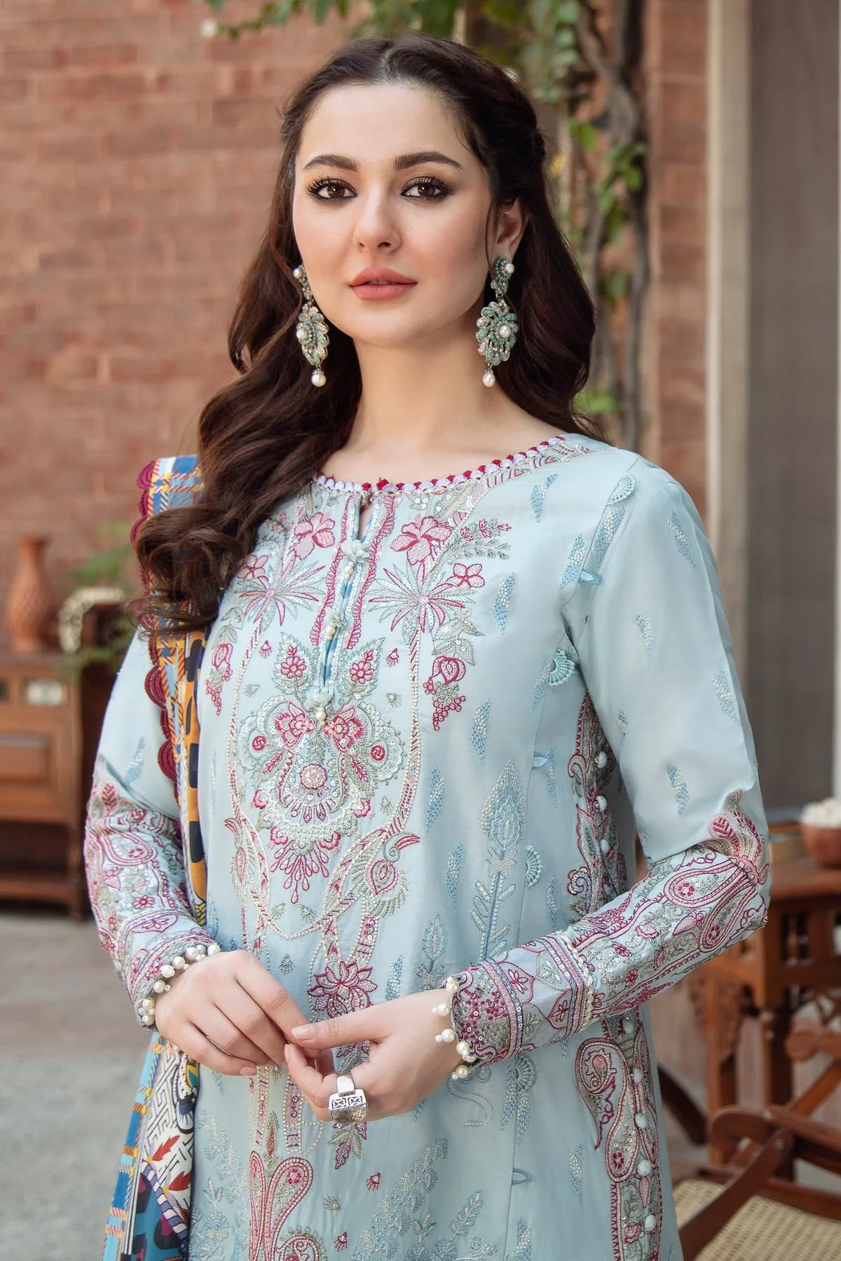 Blue Pakistani Dress in Embroidered Salwar Kameez Style