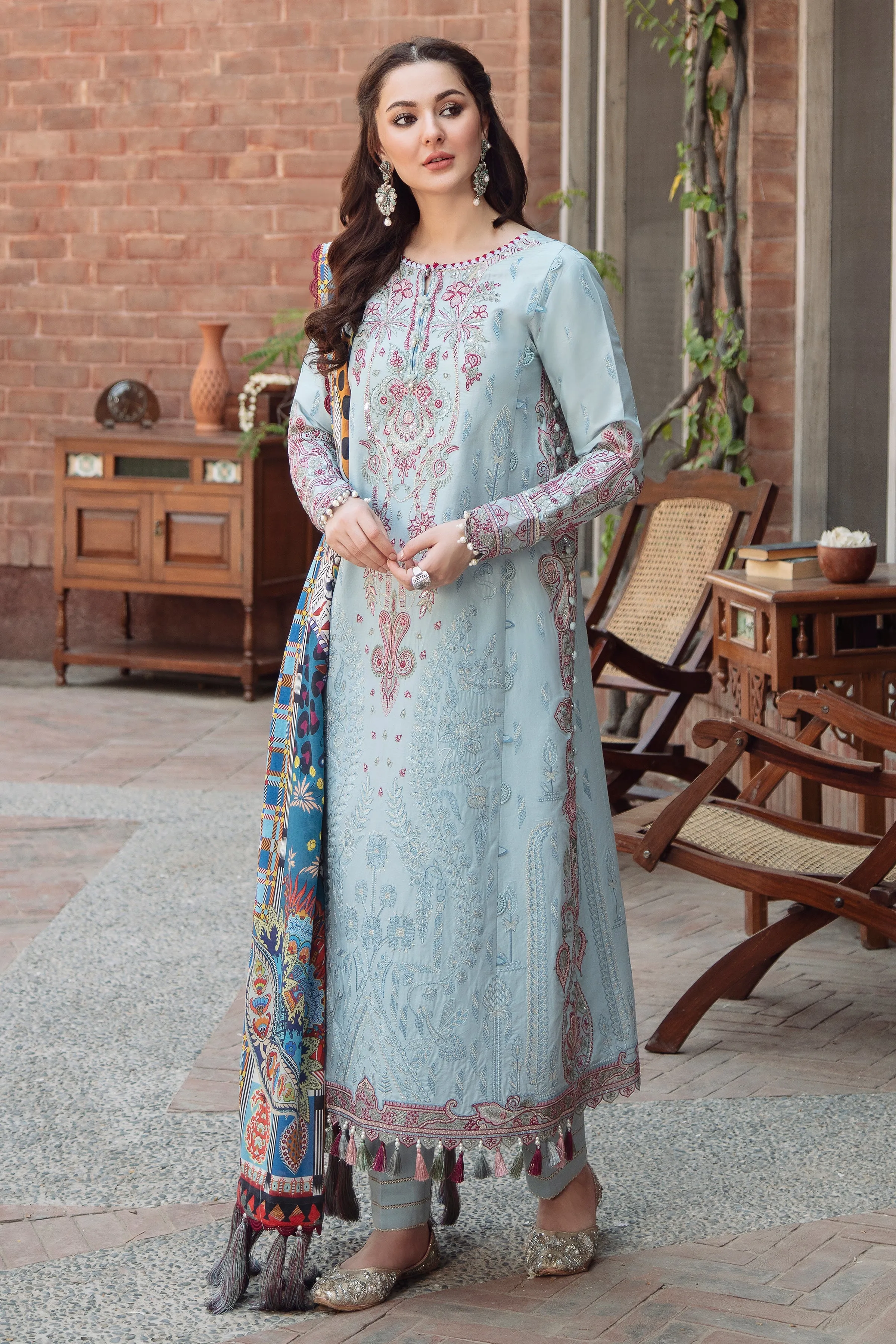 Blue Pakistani Dress in Embroidered Salwar Kameez Style