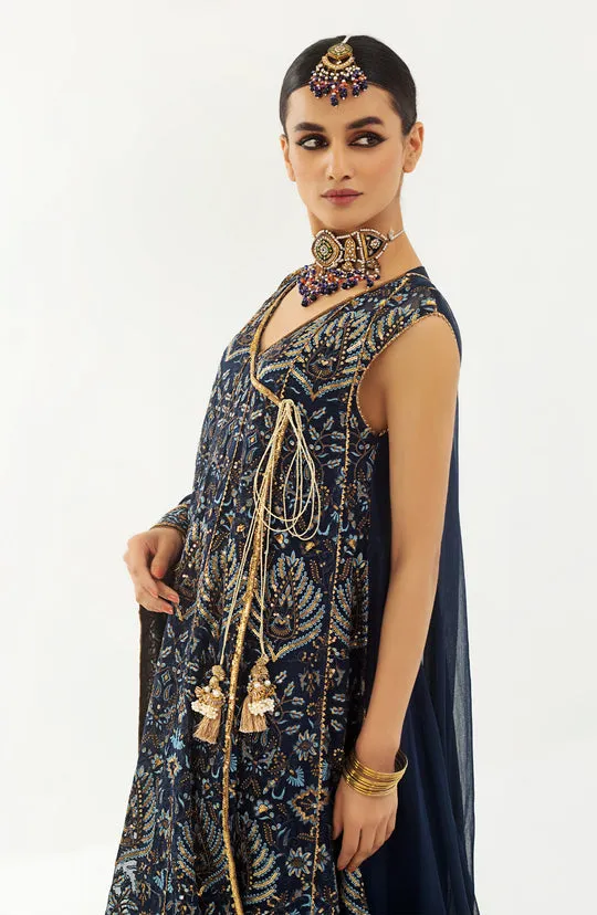 Blue Pakistani Wedding Dress in Angrakha Frock Style