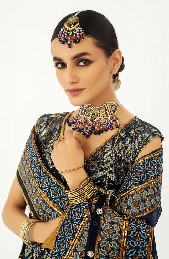 Blue Pakistani Wedding Dress in Angrakha Frock Style