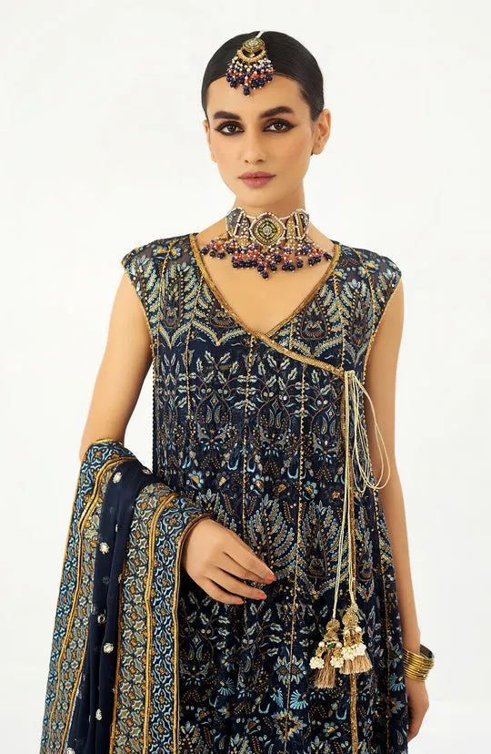 Blue Pakistani Wedding Dress in Angrakha Frock Style
