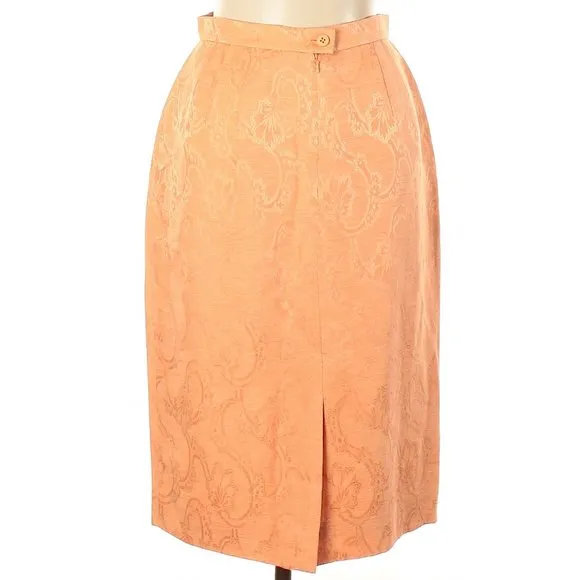 BOGO $295 Silk Linen Vintage Orange Brocade Pencil Skirt Carlisle 80s Designer