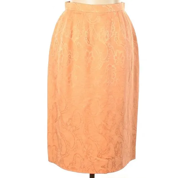 BOGO $295 Silk Linen Vintage Orange Brocade Pencil Skirt Carlisle 80s Designer