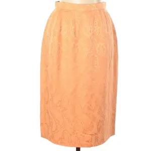 BOGO $295 Silk Linen Vintage Orange Brocade Pencil Skirt Carlisle 80s Designer