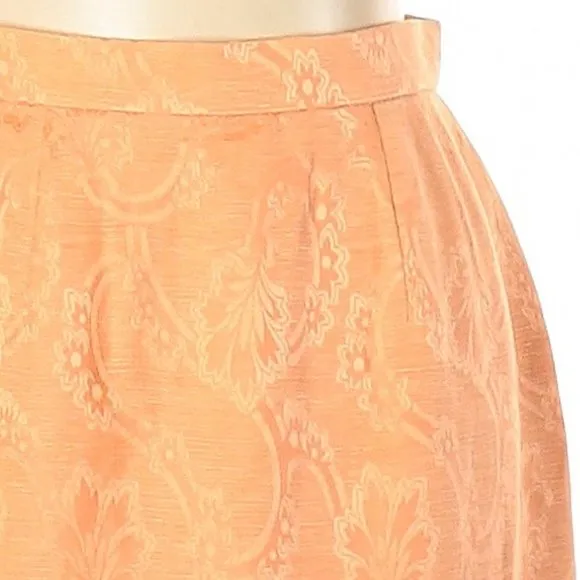 BOGO $295 Silk Linen Vintage Orange Brocade Pencil Skirt Carlisle 80s Designer