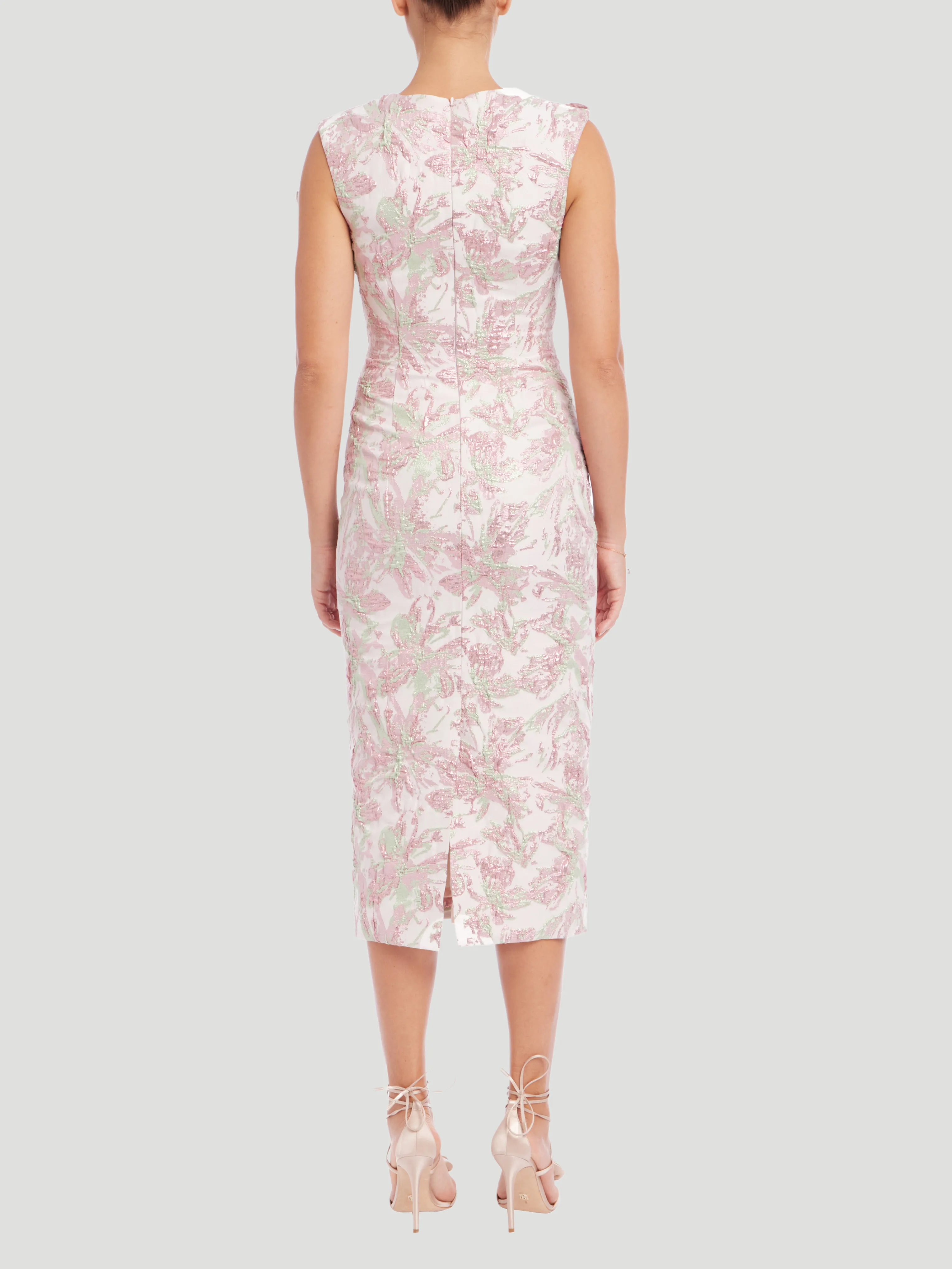 Bow Neck Jacquard Midi Dress