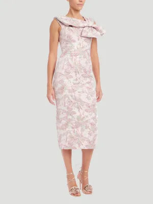 Bow Neck Jacquard Midi Dress