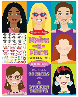 Brand new Melissa & Doug large format Sticker Pad, Make-A-Face! With 250 stickers of pretty features and glamorous accessories and a pad full of models to decorate