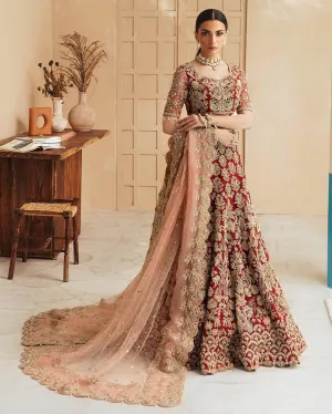 Bridal Wedding Dress in Red Lehenga Choli Dupatta Style