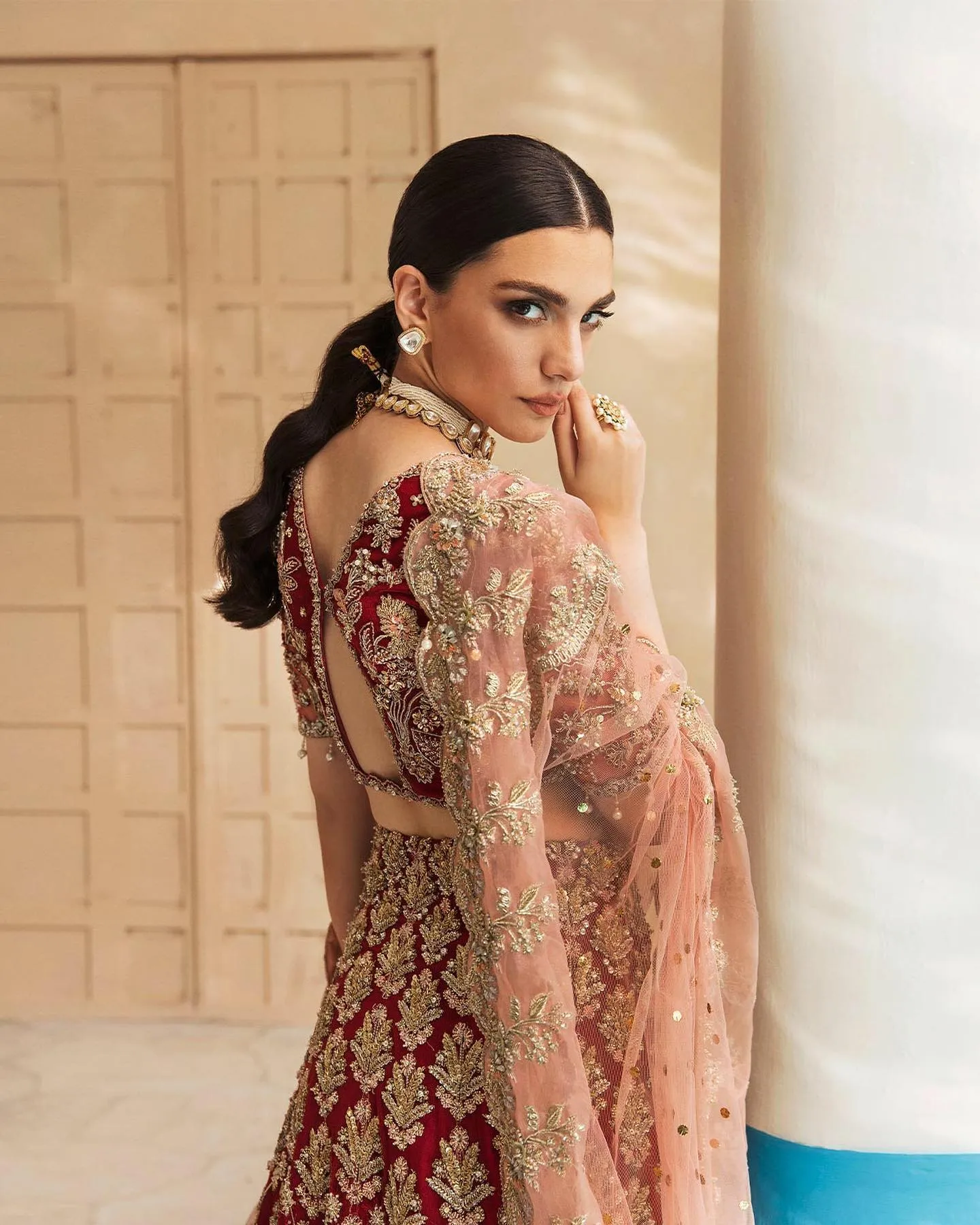 Bridal Wedding Dress in Red Lehenga Choli Dupatta Style