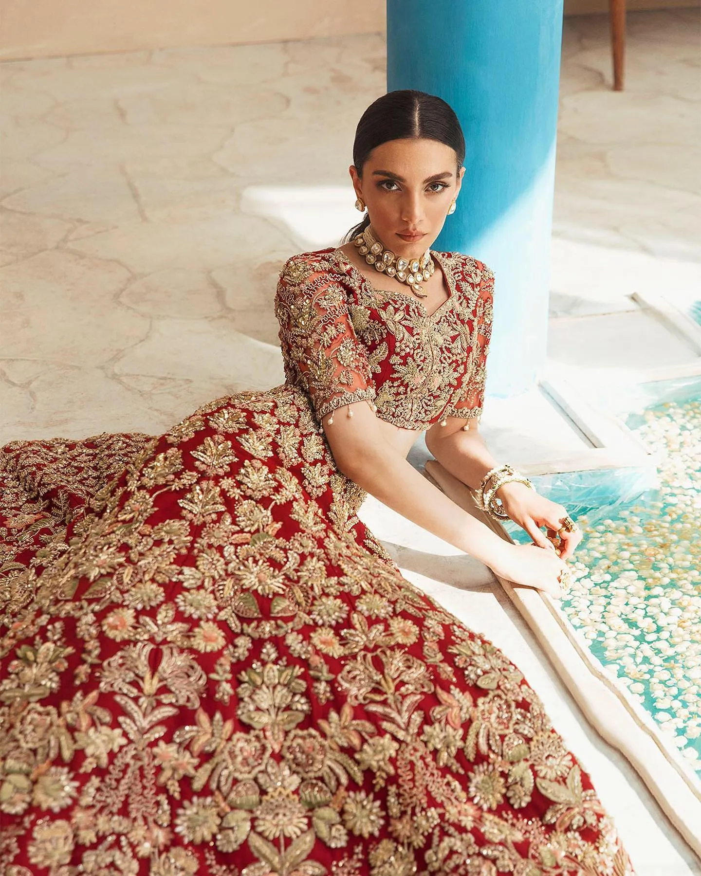 Bridal Wedding Dress in Red Lehenga Choli Dupatta Style