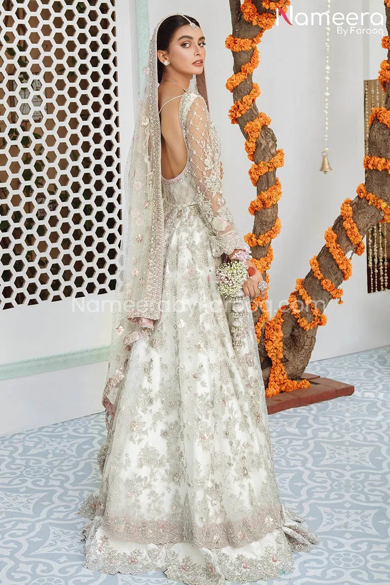Bridal White Lehenga Frock Traditional Dress #BS681