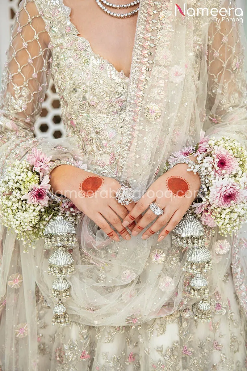 Bridal White Lehenga Frock Traditional Dress #BS681
