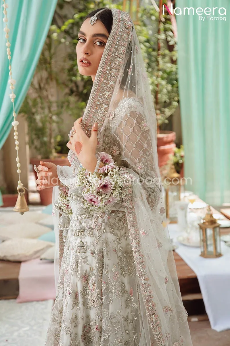 Bridal White Lehenga Frock Traditional Dress #BS681