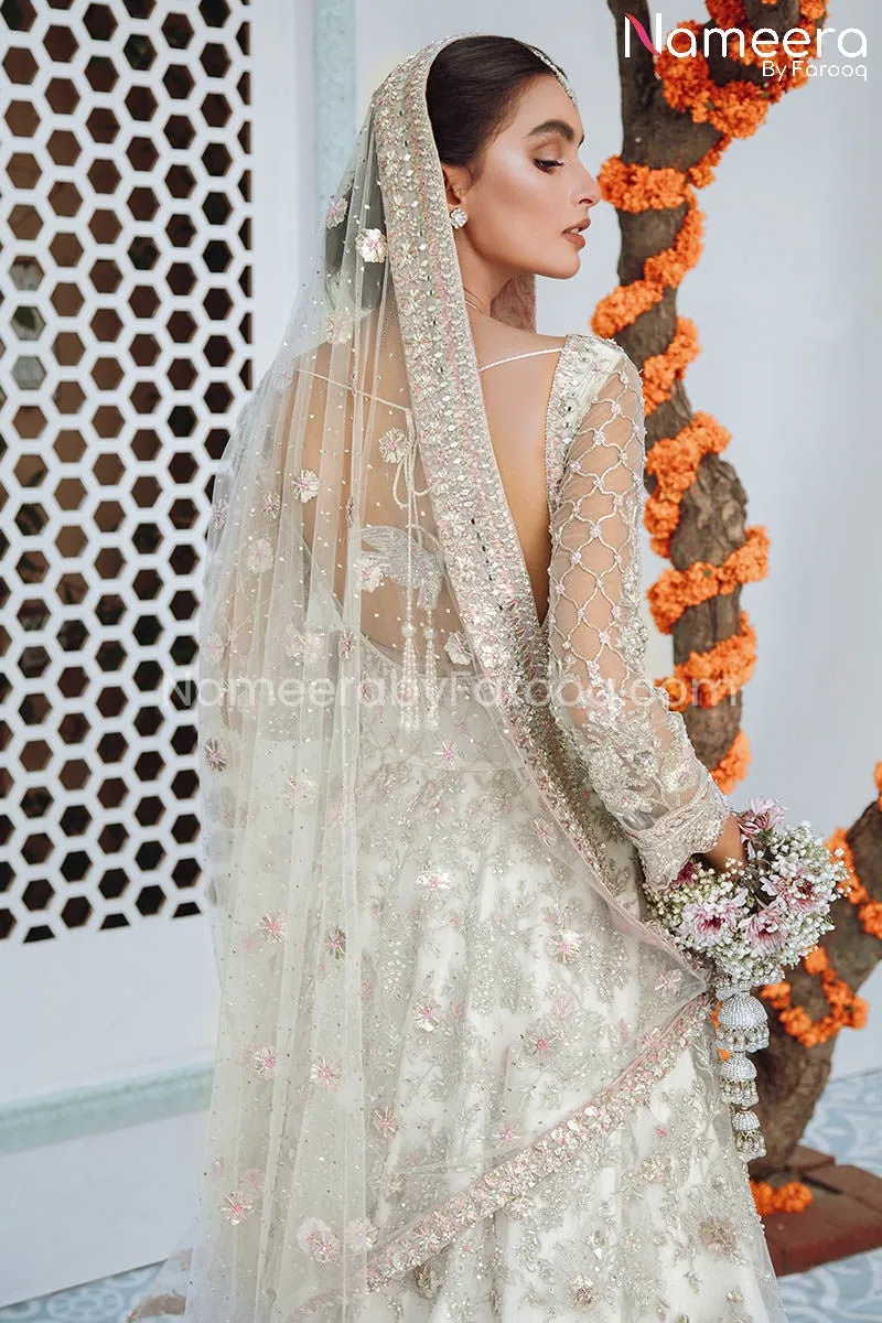 Bridal White Lehenga Frock Traditional Dress #BS681