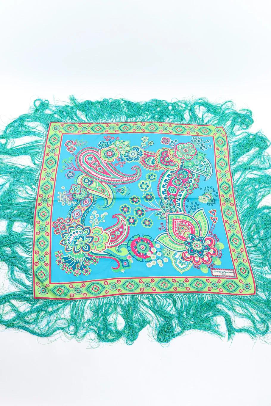 Bright Floral Paisley Silk Fringe Shawl