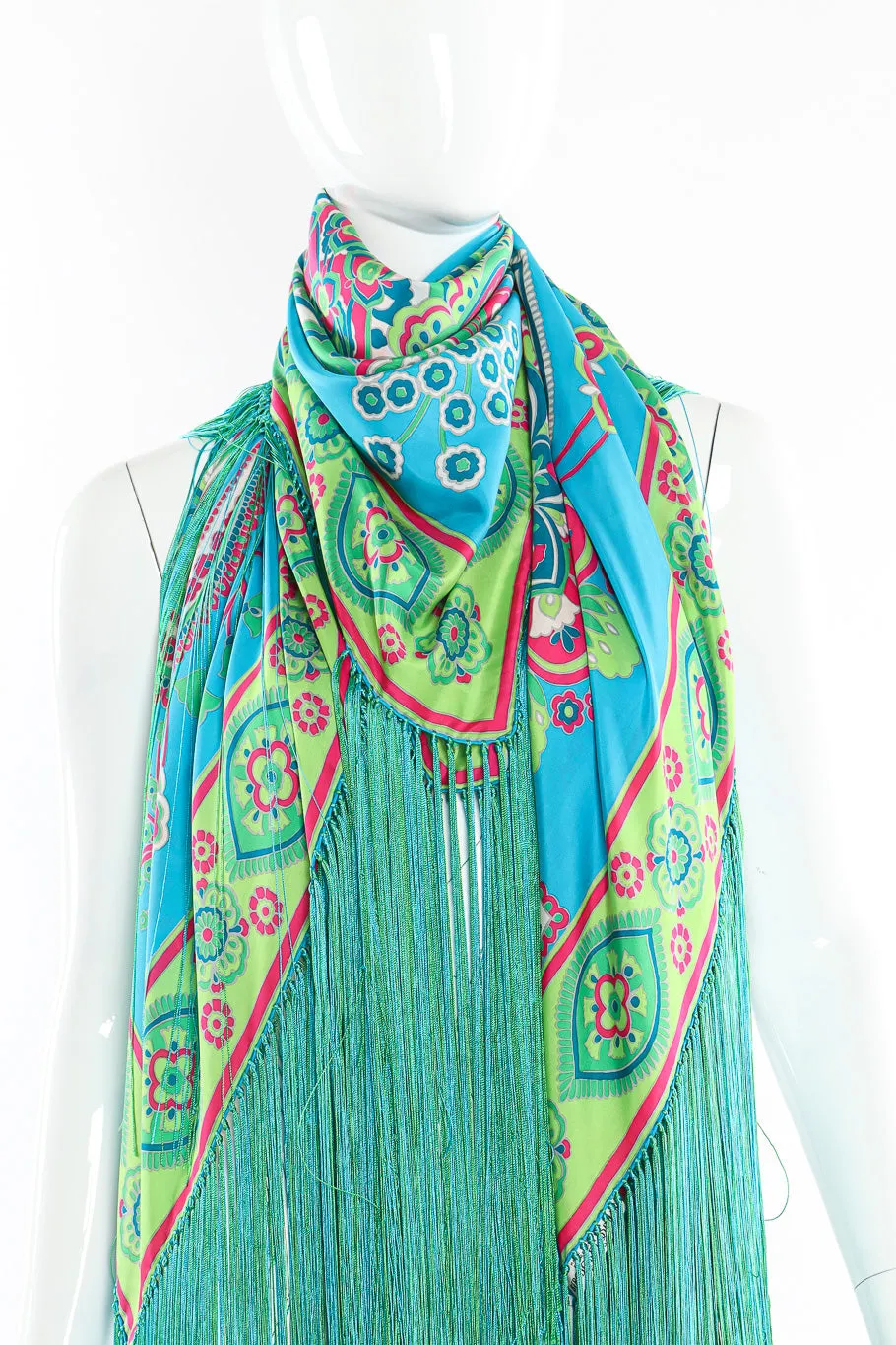 Bright Floral Paisley Silk Fringe Shawl
