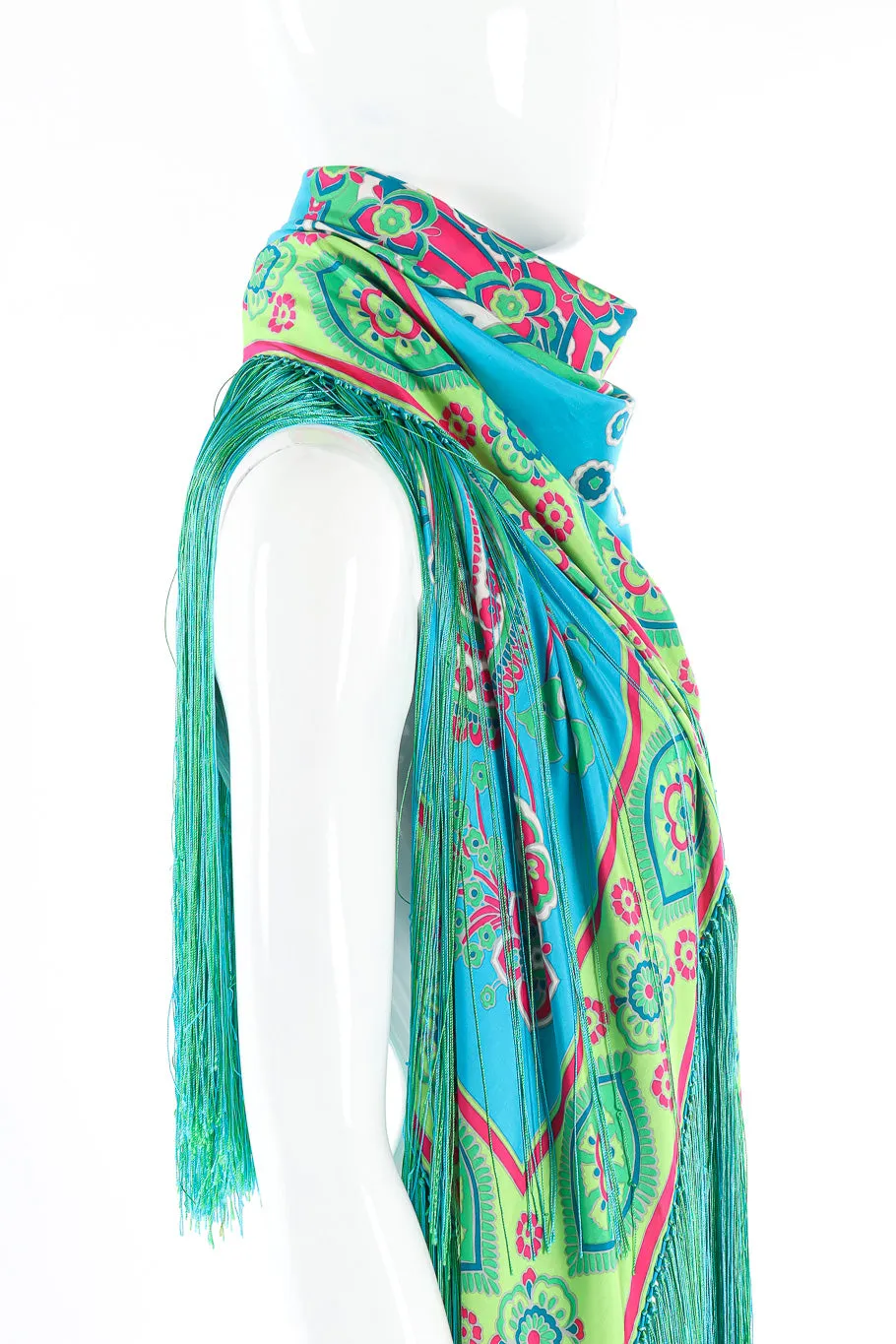 Bright Floral Paisley Silk Fringe Shawl