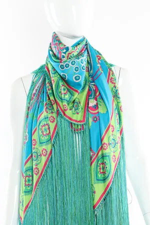 Bright Floral Paisley Silk Fringe Shawl