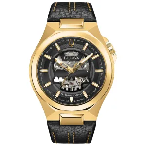 Bulova Men's Maquina Automatic Black Leather Strap Watch 97A148