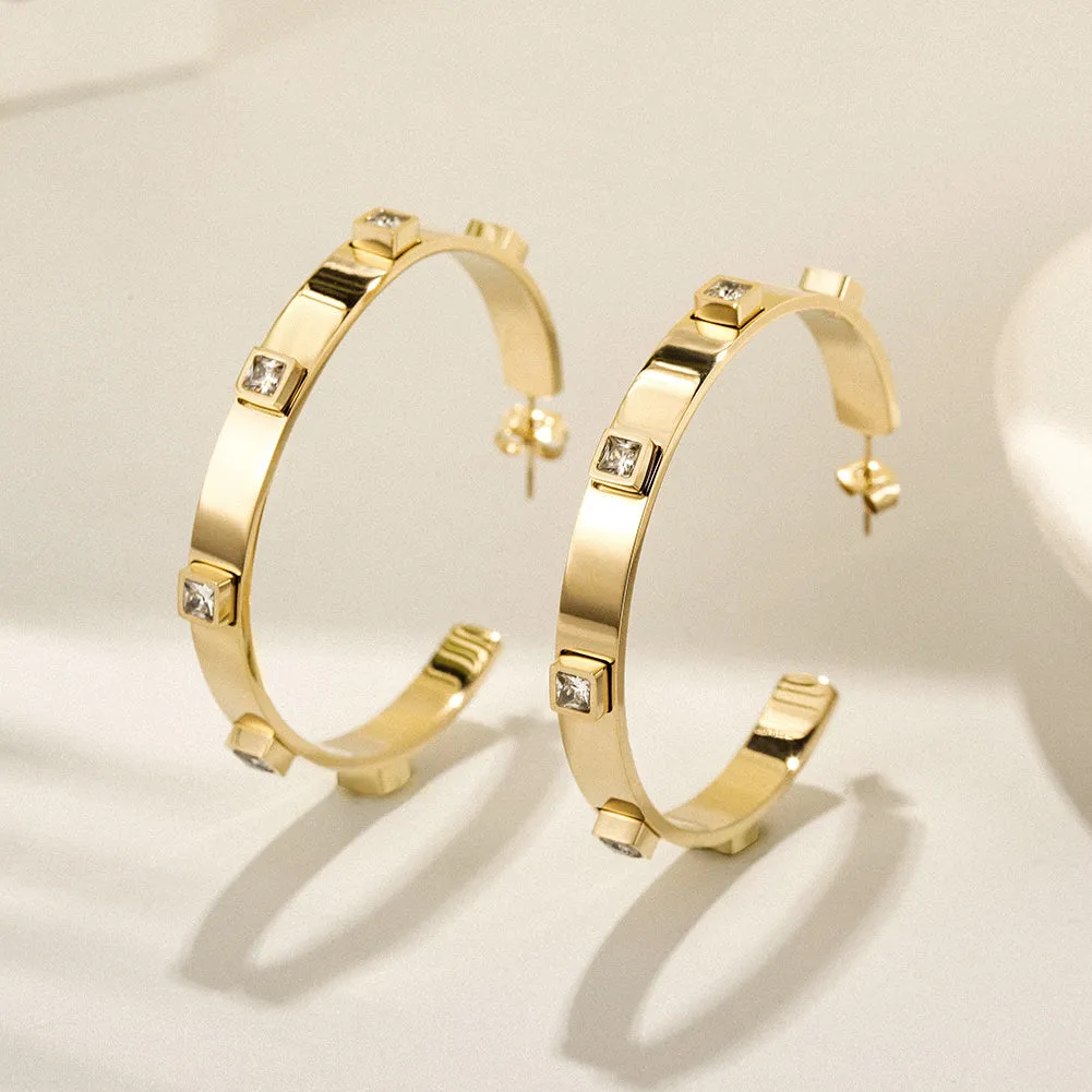 C-shaped zircon creative earrings-SCE376STGCZD