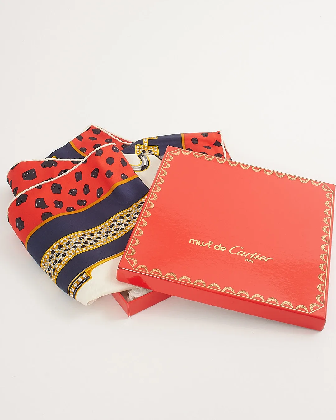 Cartier Vintage Multi "Muste de Cartier" Leopard Silk Scarf