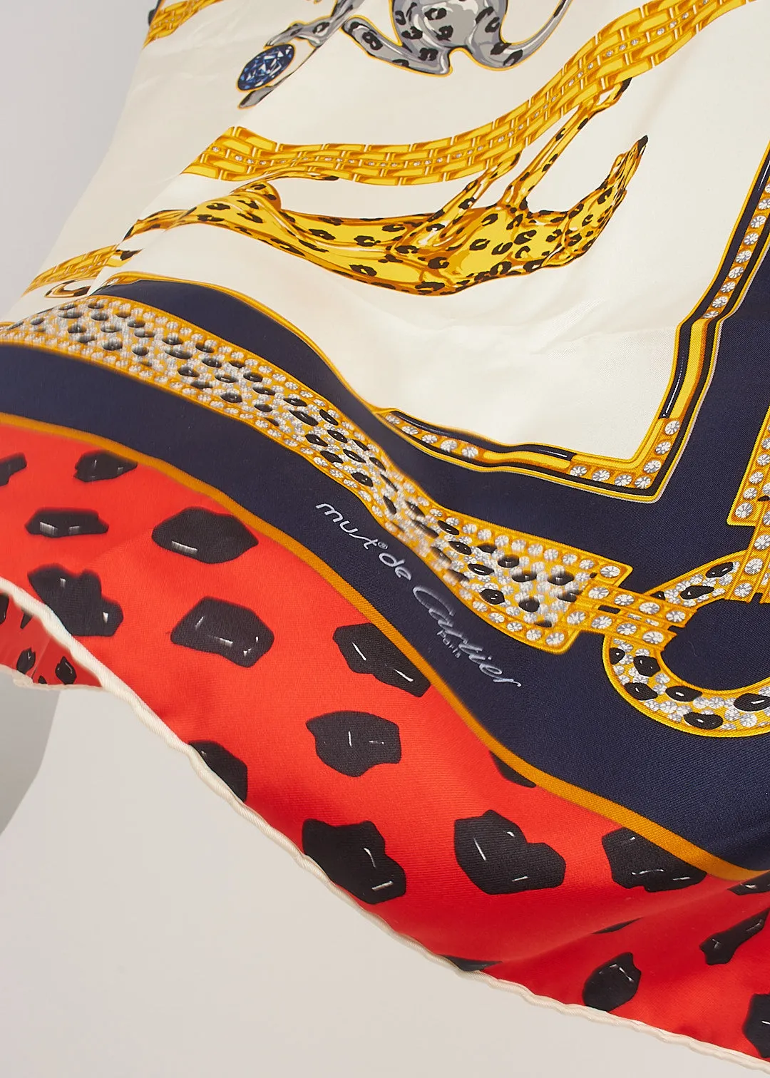 Cartier Vintage Multi "Muste de Cartier" Leopard Silk Scarf