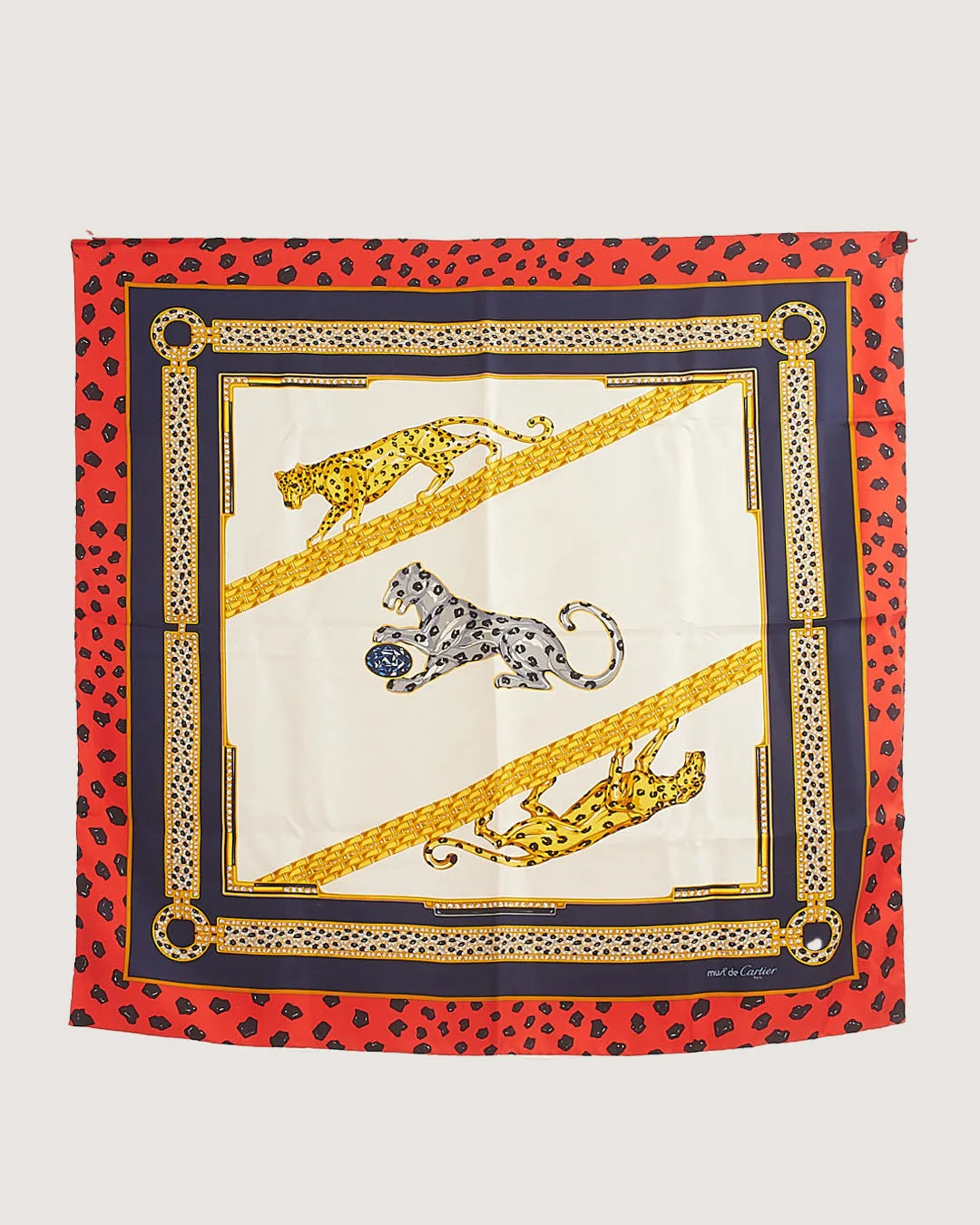 Cartier Vintage Multi "Muste de Cartier" Leopard Silk Scarf