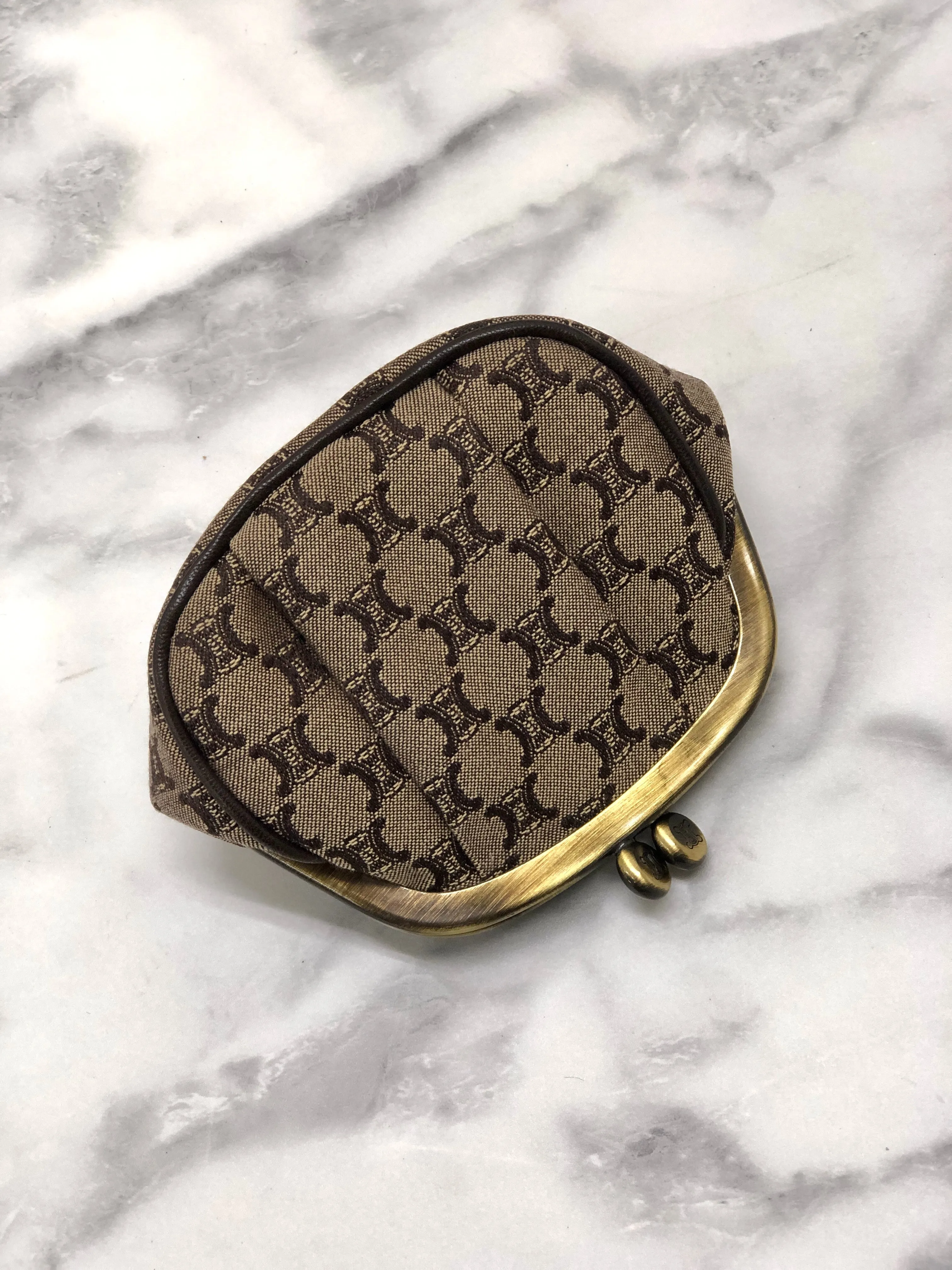 CELINE Blason Metal Clasp Jacquard Coin Purse Brown Vintage fw8fdh