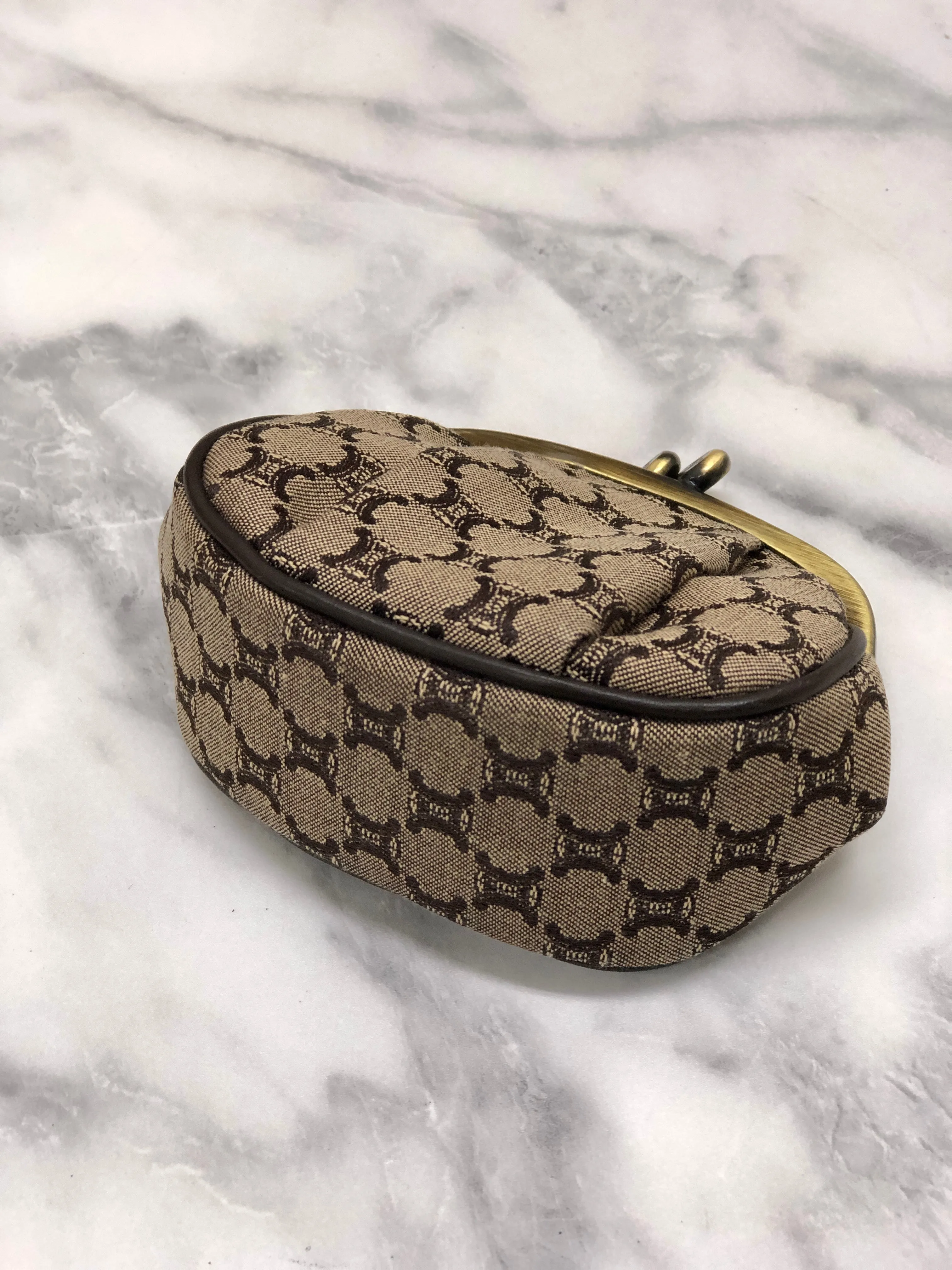 CELINE Blason Metal Clasp Jacquard Coin Purse Brown Vintage fw8fdh