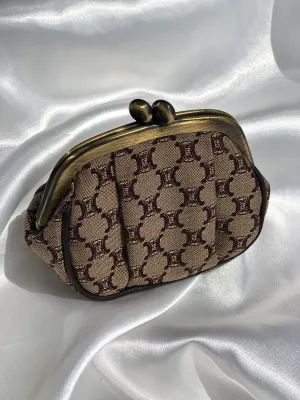 CELINE Blason Metal Clasp Jacquard Coin Purse Brown Vintage fw8fdh