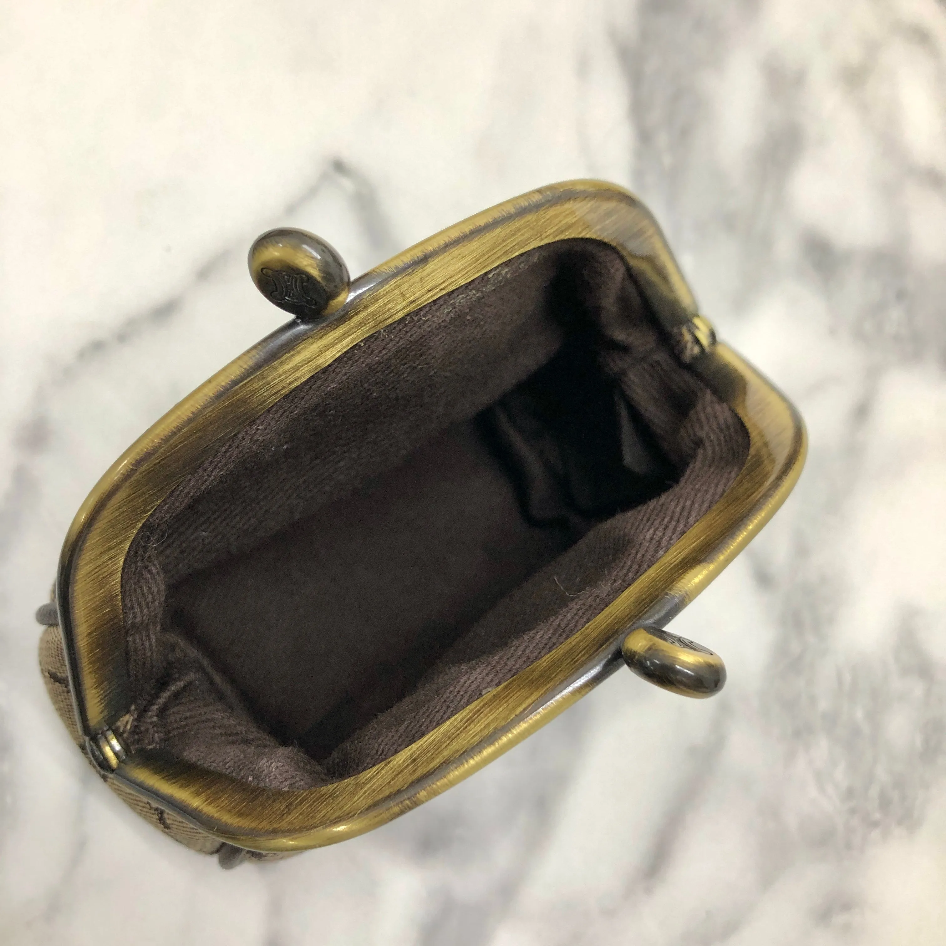 CELINE Blason Metal Clasp Jacquard Coin Purse Brown Vintage fw8fdh