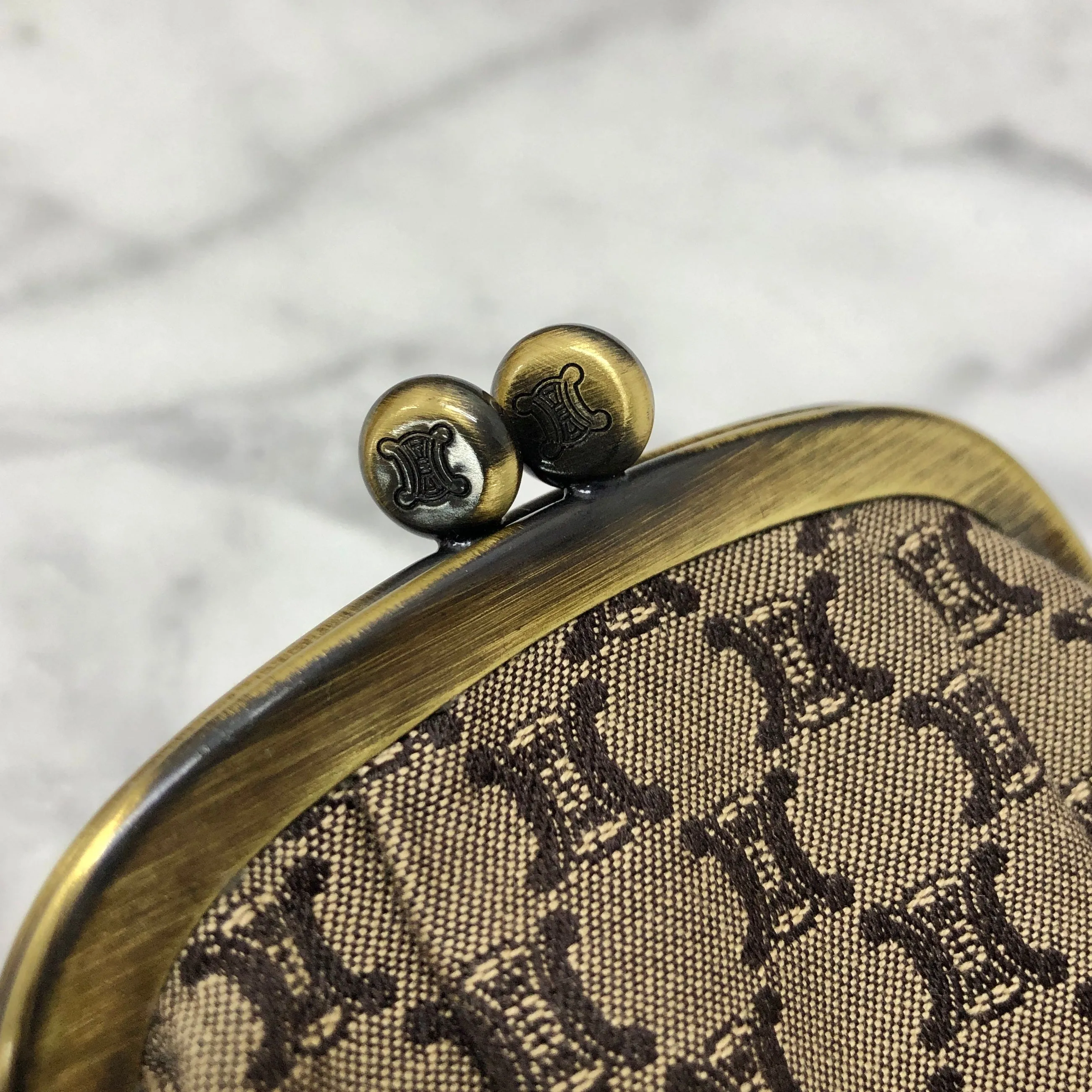 CELINE Blason Metal Clasp Jacquard Coin Purse Brown Vintage fw8fdh