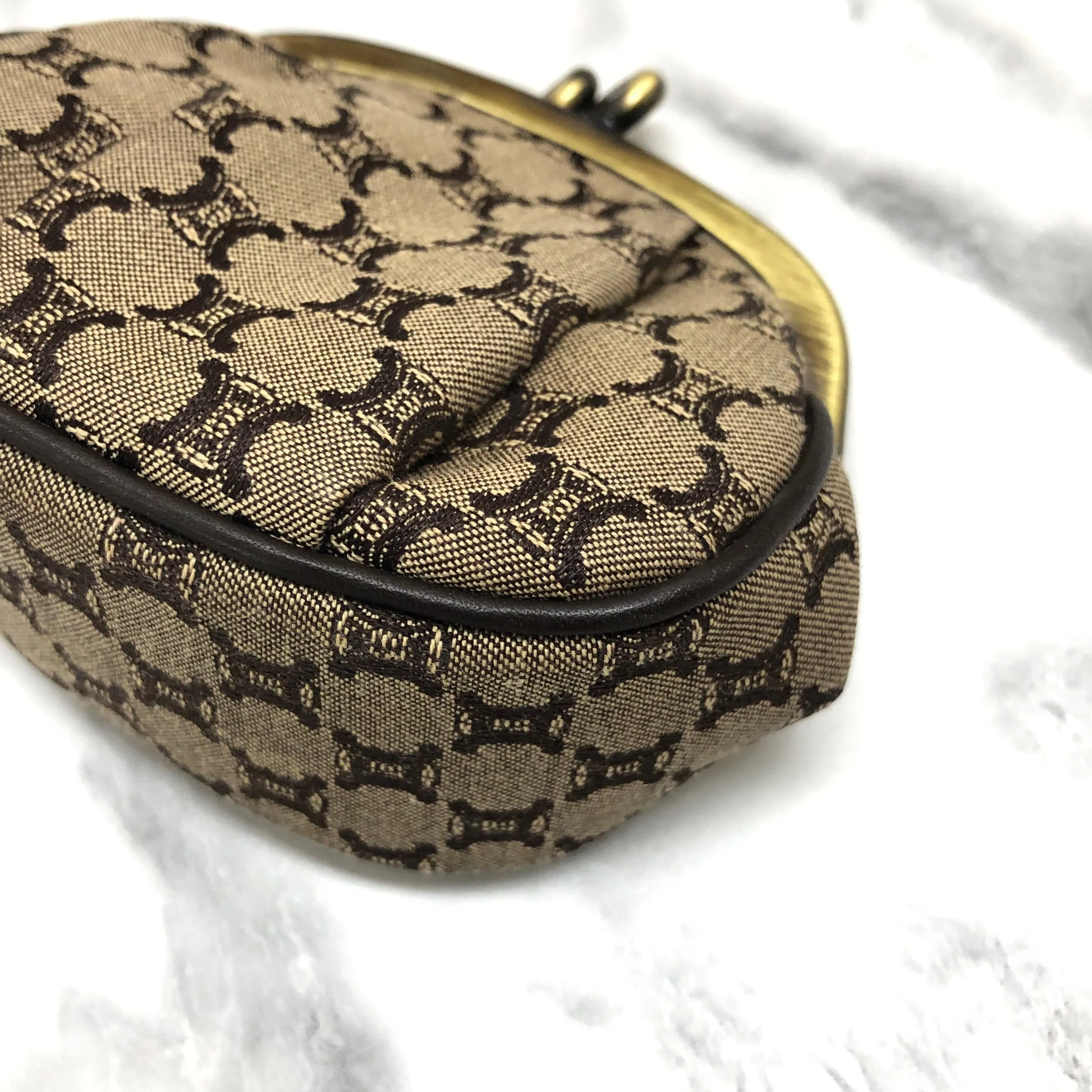 CELINE Blason Metal Clasp Jacquard Coin Purse Brown Vintage fw8fdh