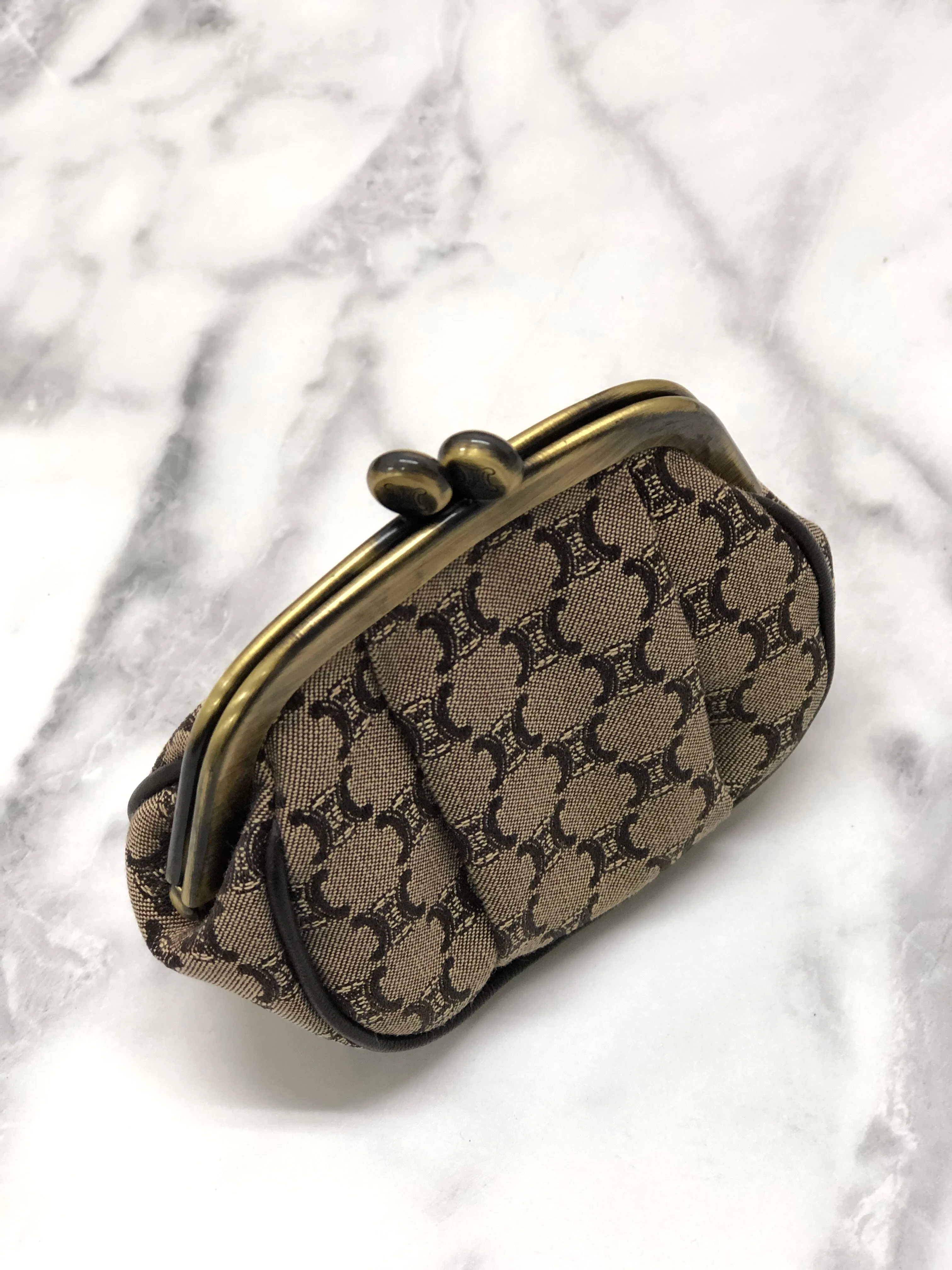 CELINE Blason Metal Clasp Jacquard Coin Purse Brown Vintage fw8fdh