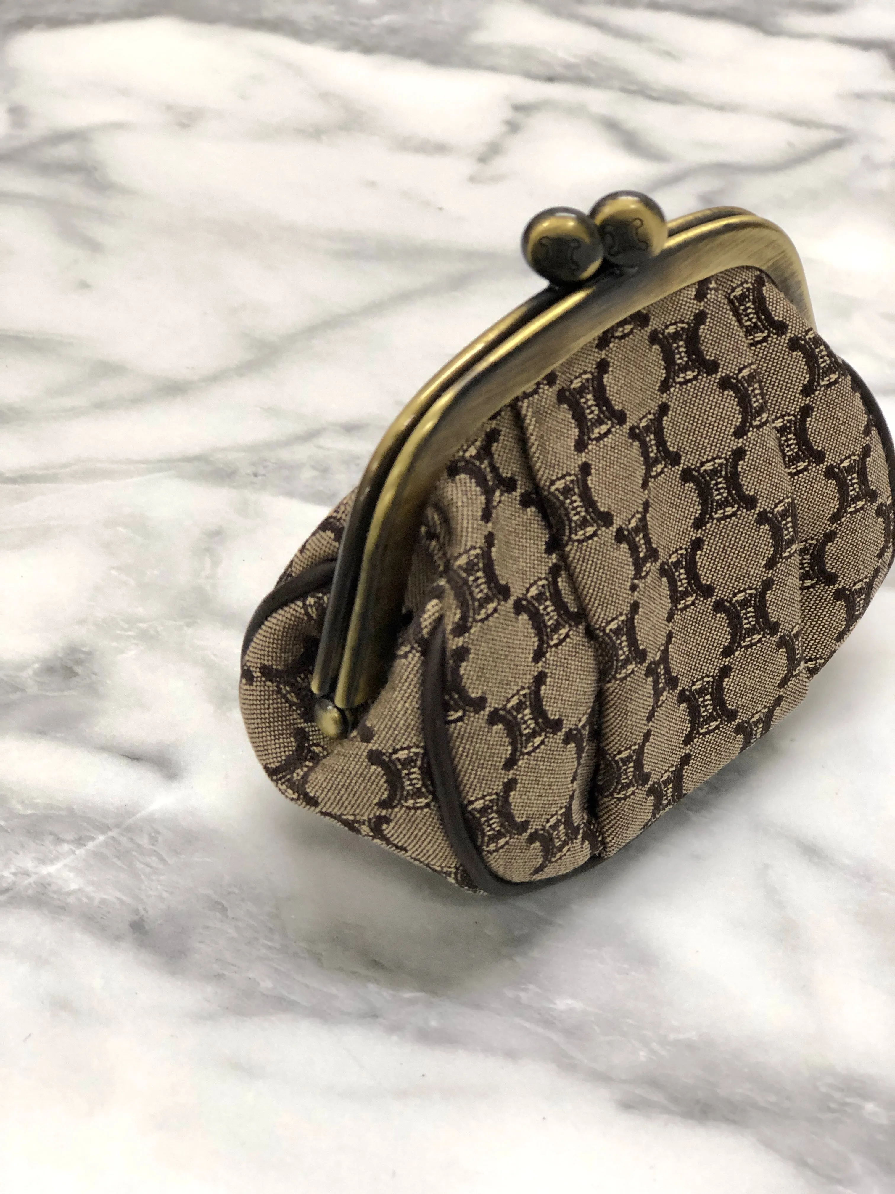 CELINE Blason Metal Clasp Jacquard Coin Purse Brown Vintage fw8fdh