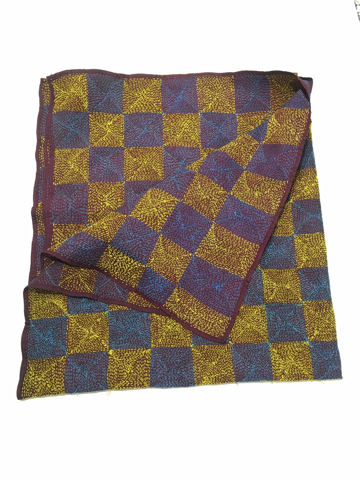 CHECKERED SILK KANTHA SCARF