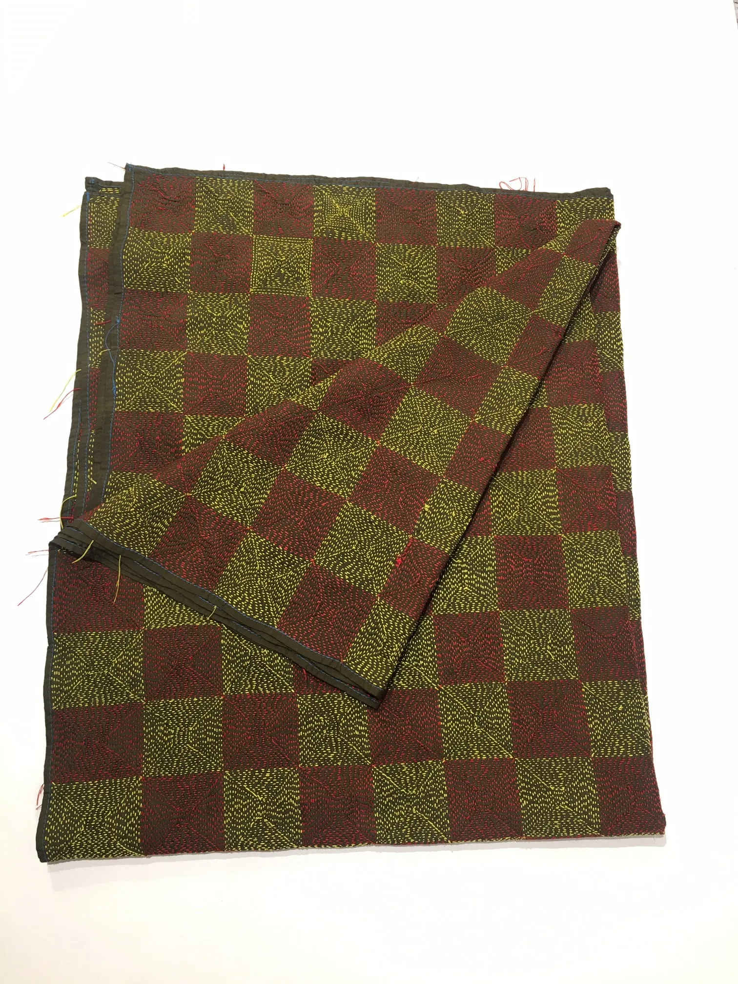 CHECKERED SILK KANTHA SCARF