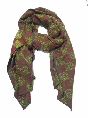 CHECKERED SILK KANTHA SCARF