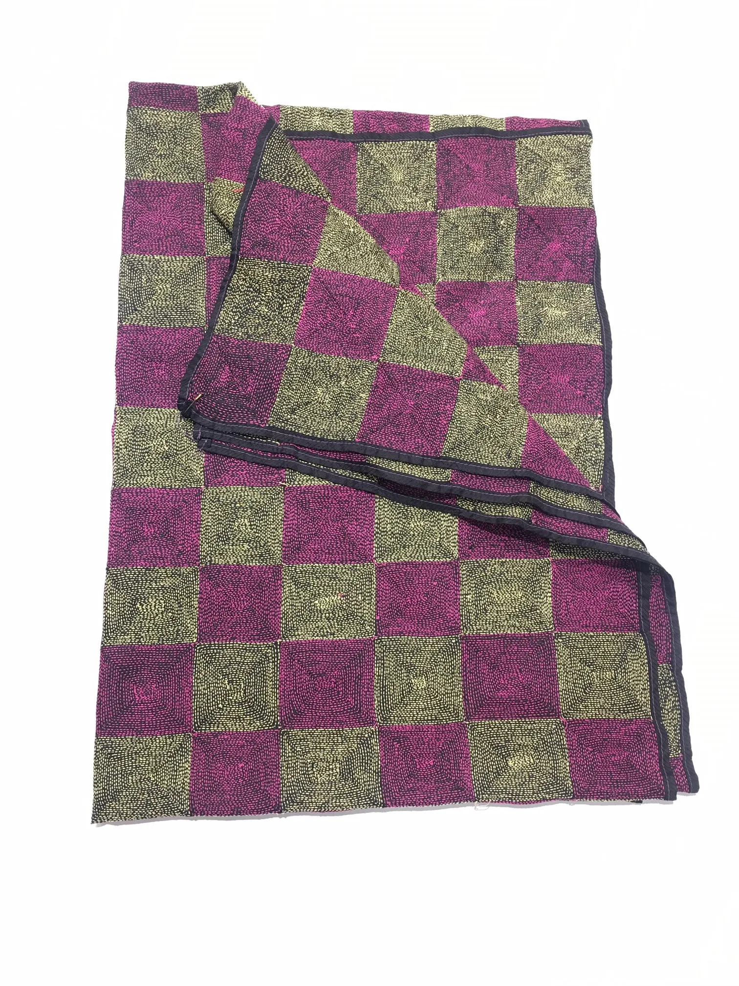 CHECKERED SILK KANTHA SCARF