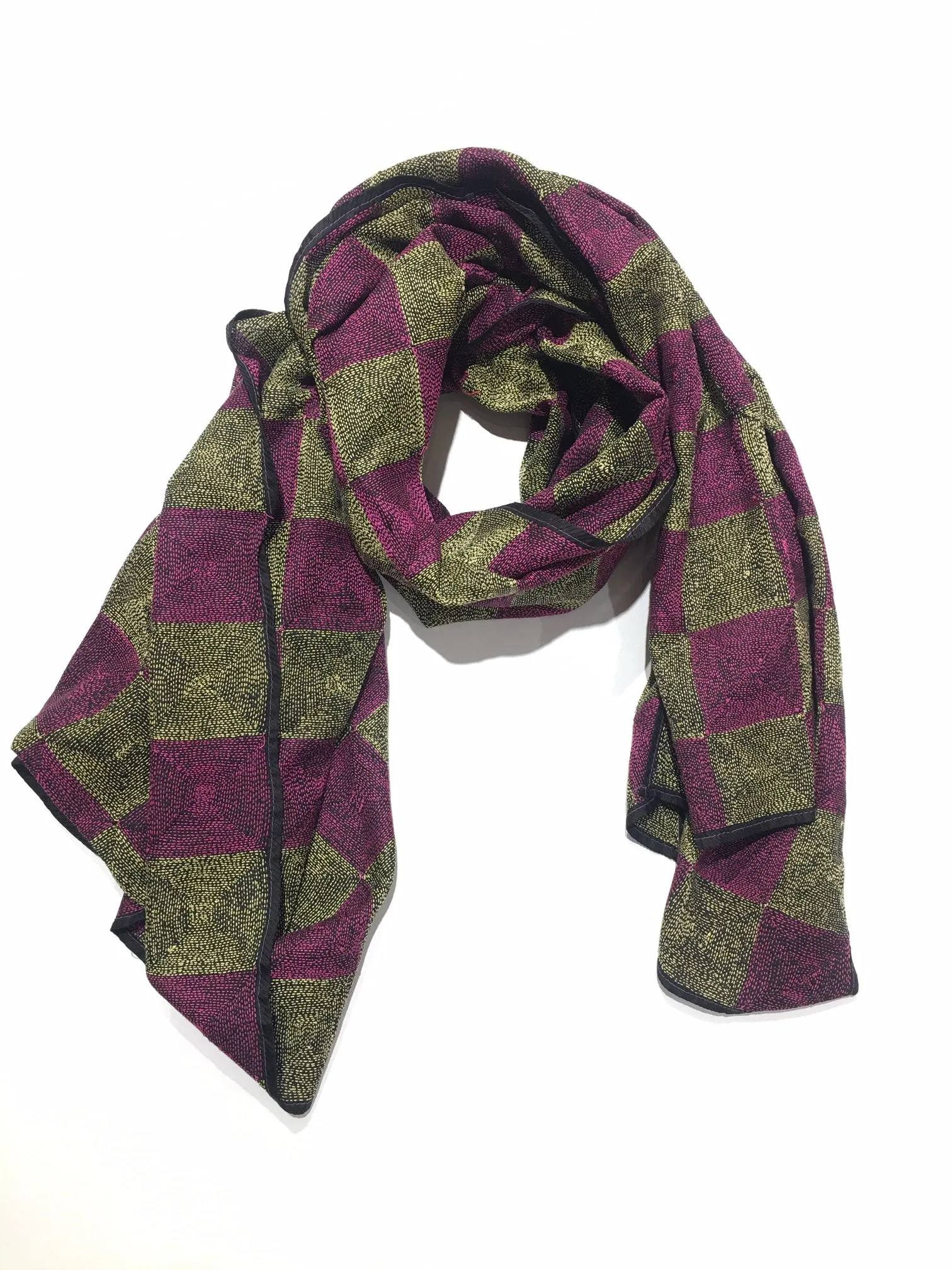 CHECKERED SILK KANTHA SCARF