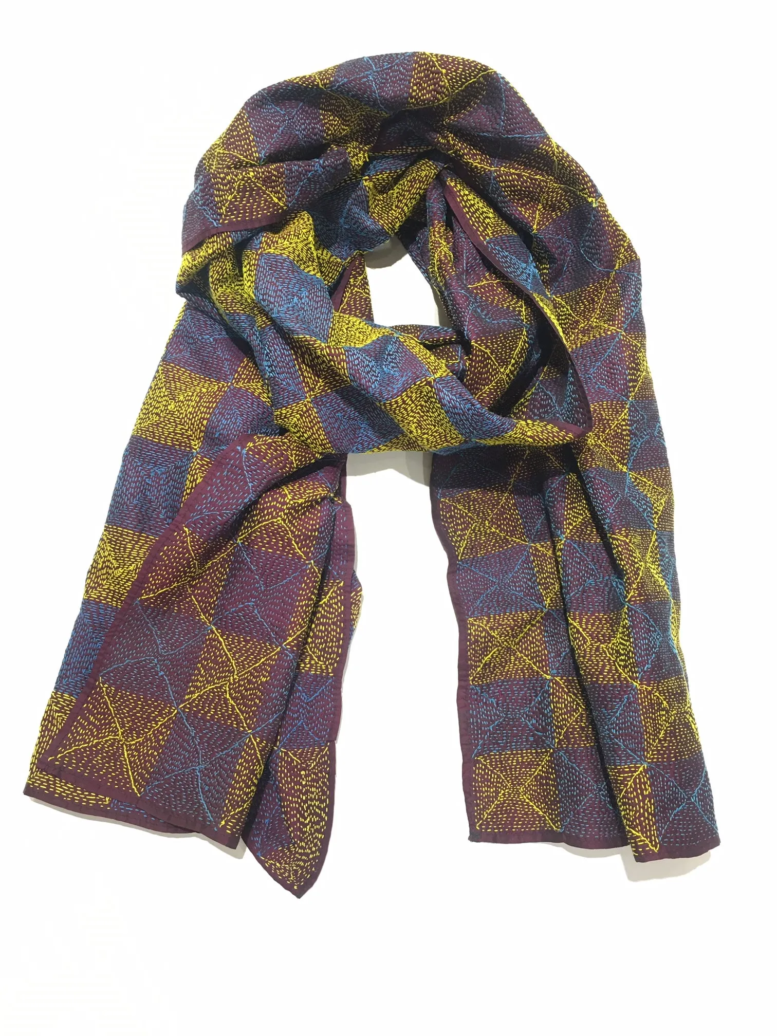 CHECKERED SILK KANTHA SCARF